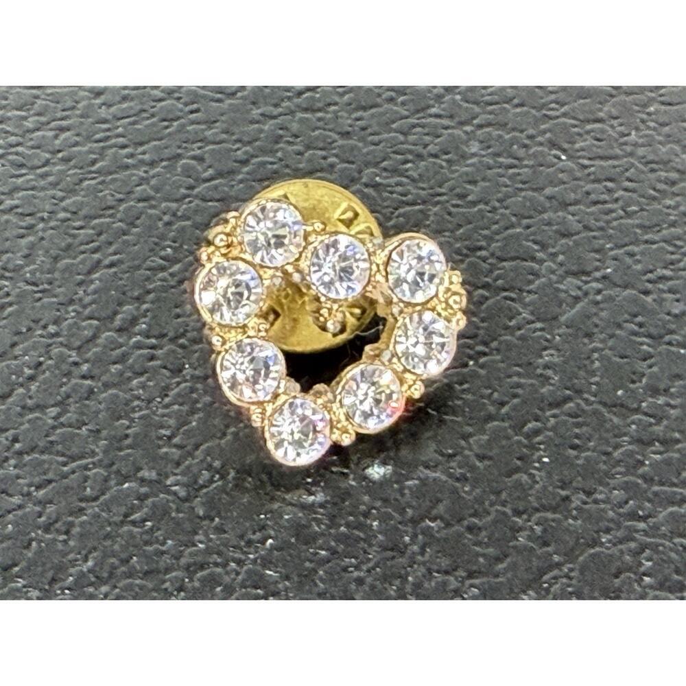 Vintage Gold Tone Mini Heart Shaped Clear Pin Rhinestones